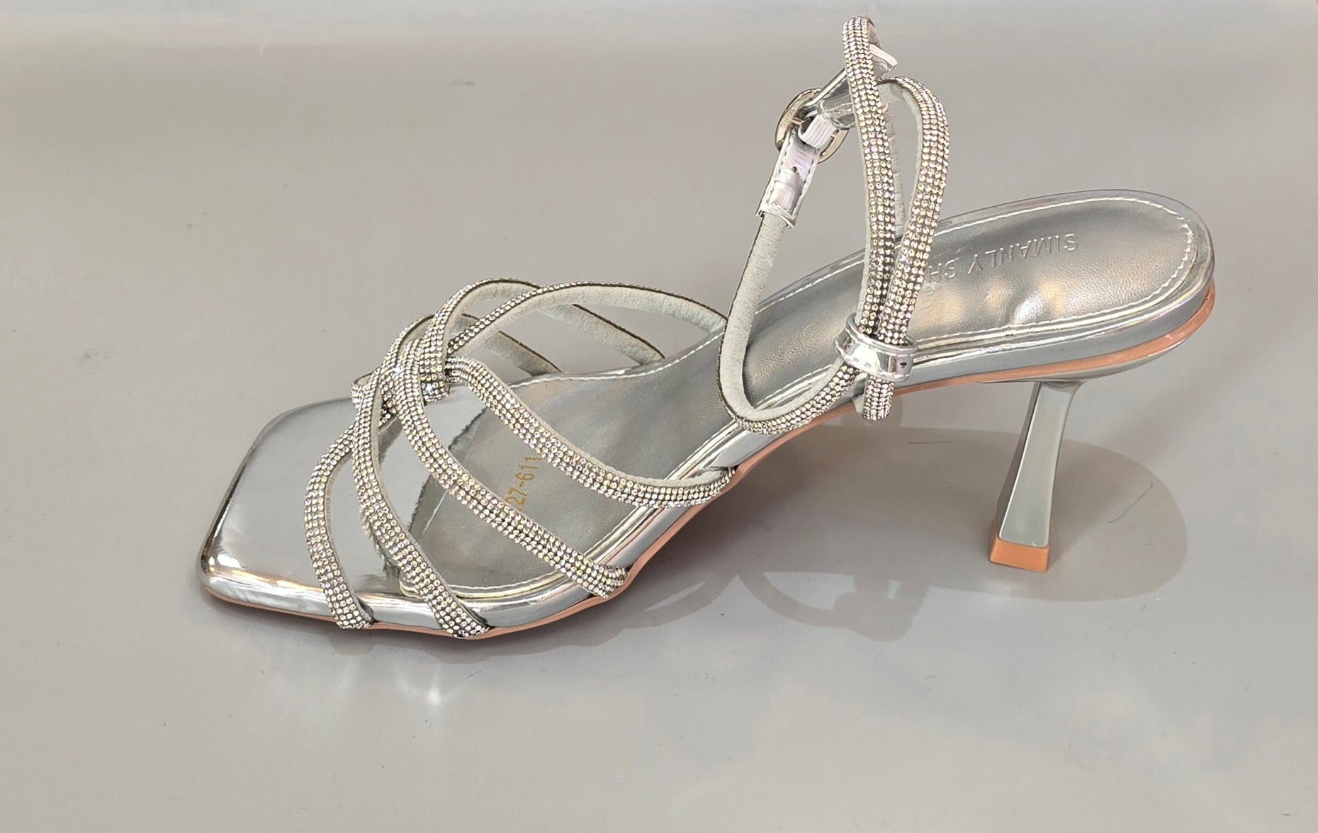 Silver Rhinestone Strappy Heeled Sandals