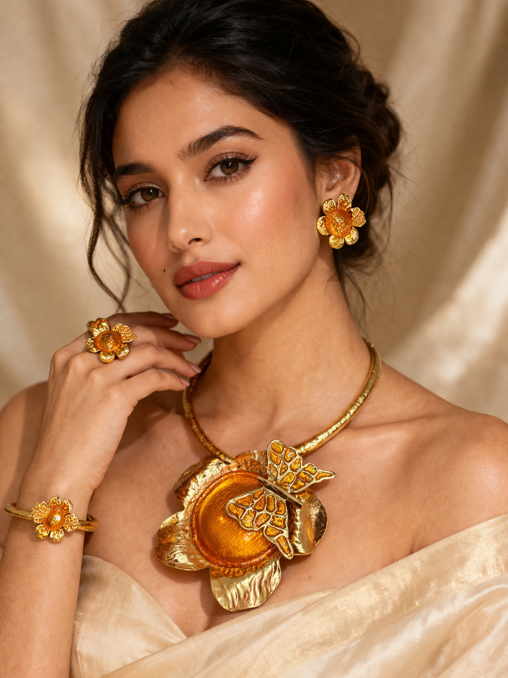 Gold & Orange Butterfly Bloom Jewellery Set