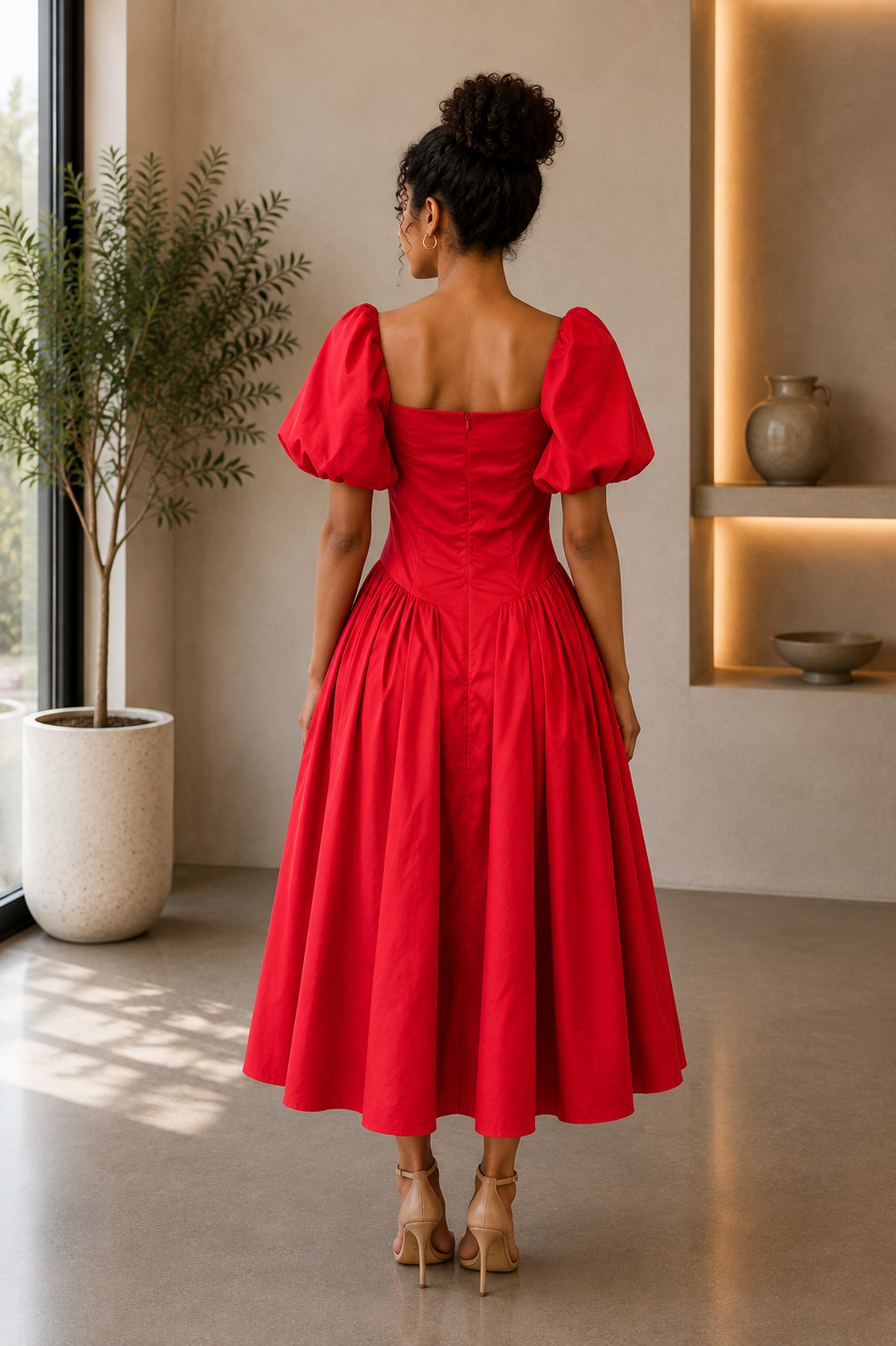The Elodie Puff Sleeve Midi Dress