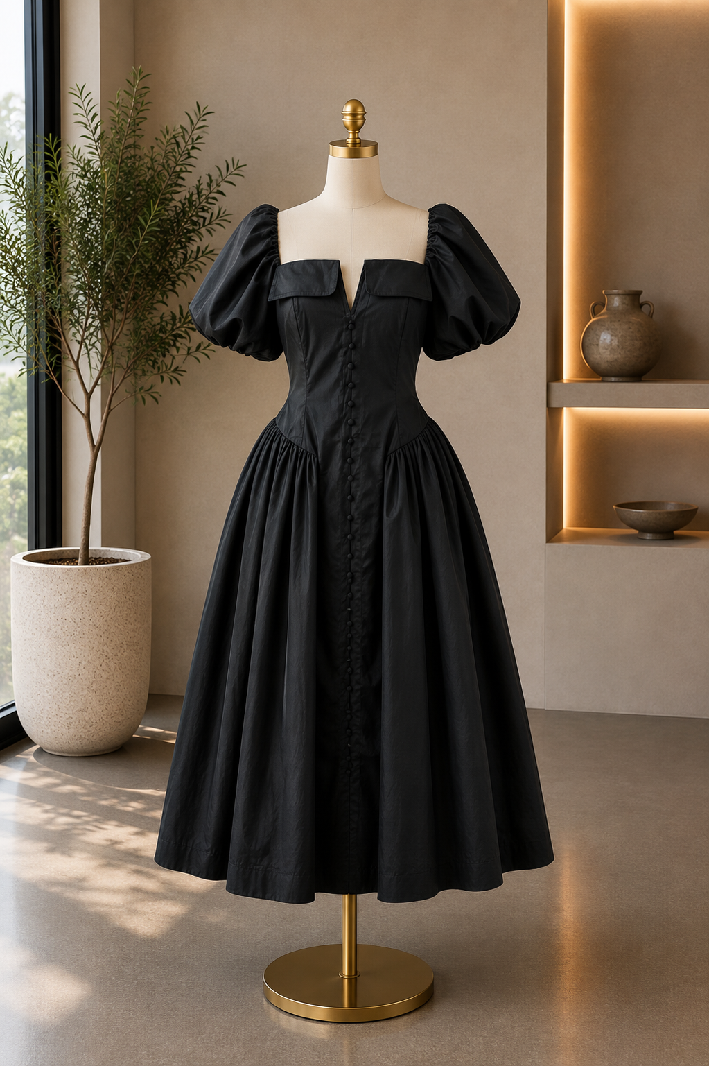 The Elodie Puff Sleeve Midi Dress