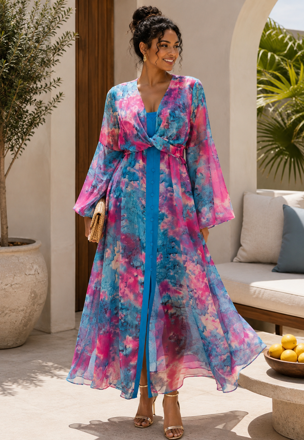 The Azure Sunset Watercolour Maxi Dress