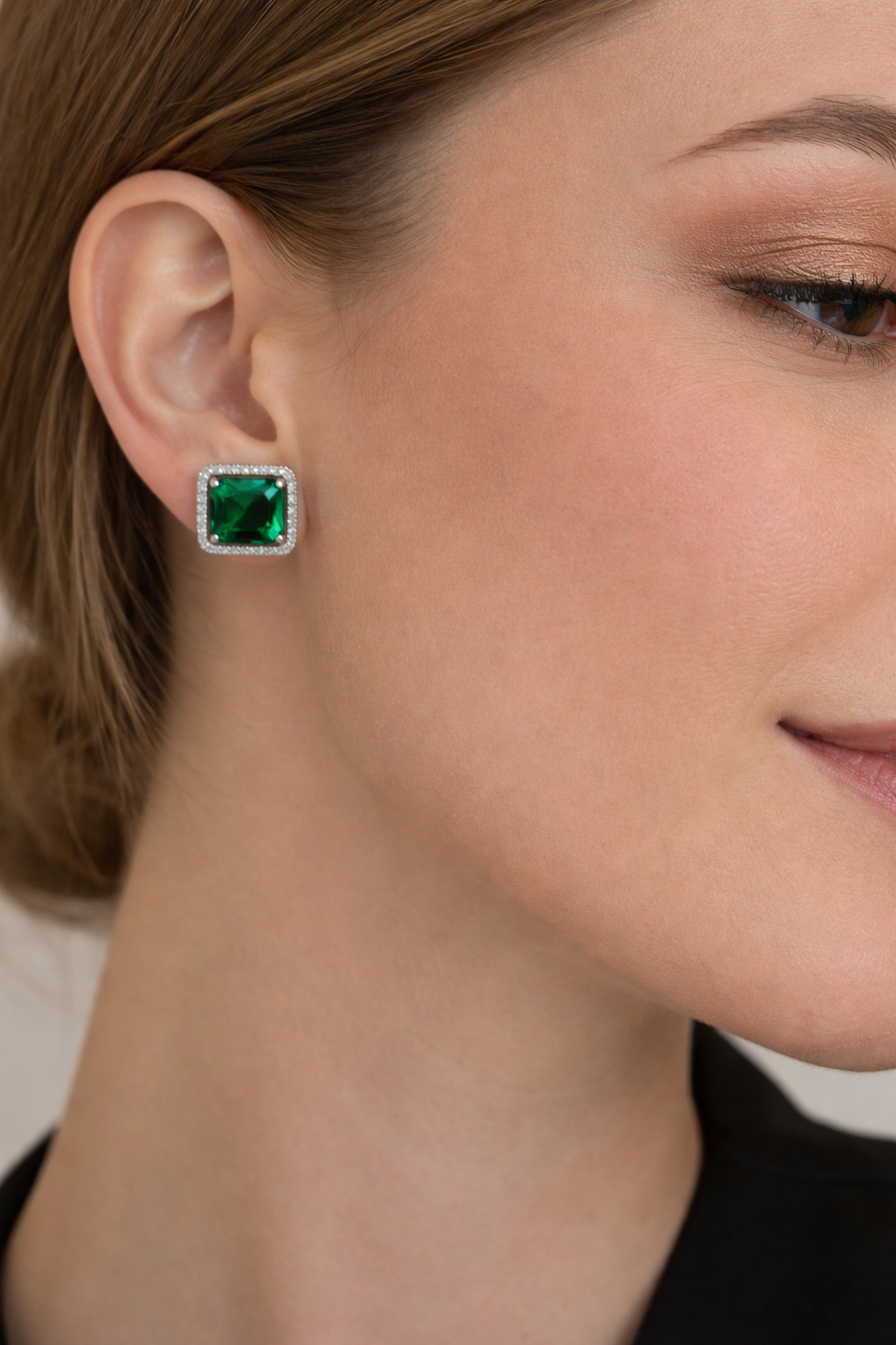 Silver & Emerald Radiance Square Halo Stud Earrings Collection