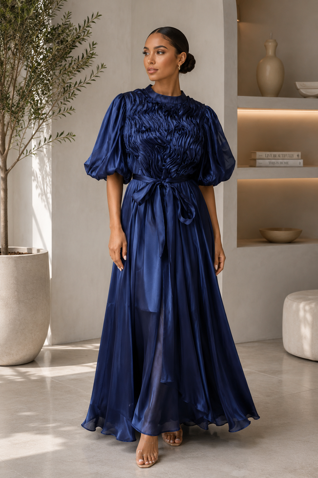 The Seraphina Sculpted Satin Maxi Dress