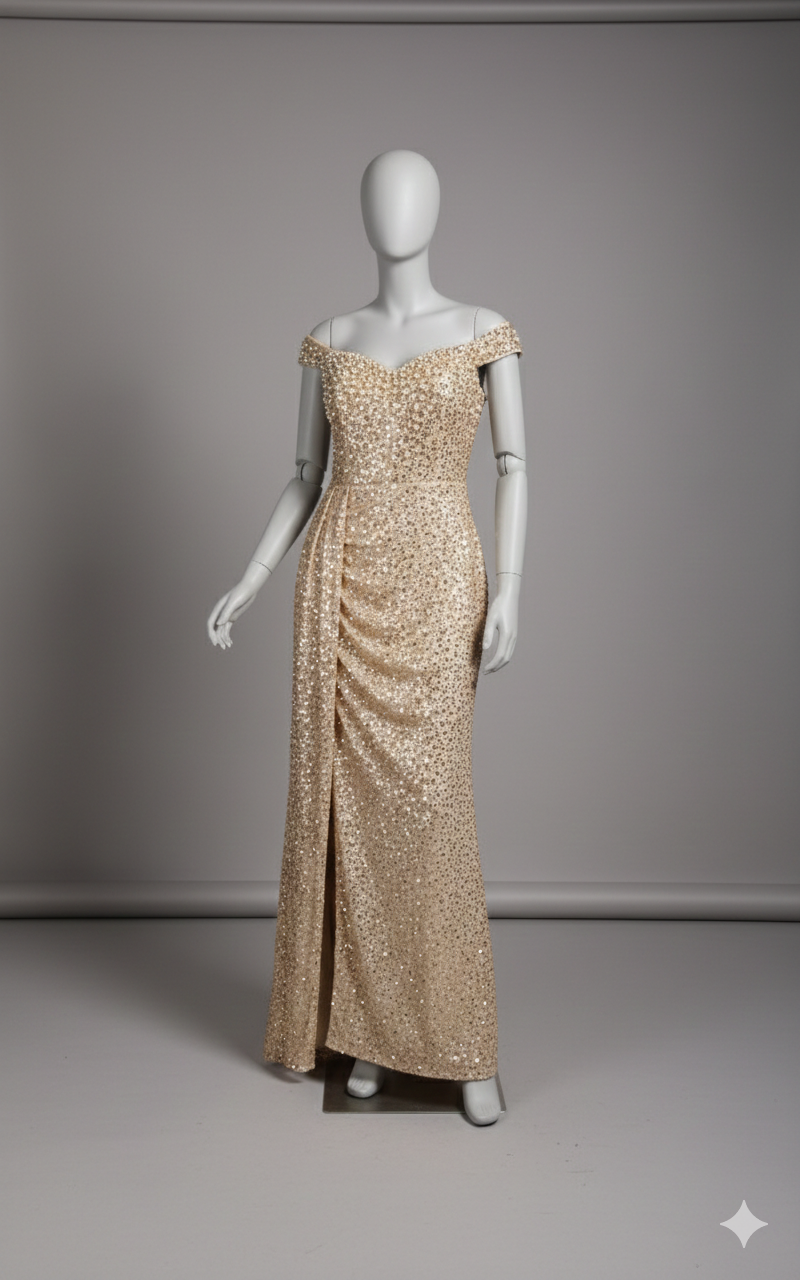 Celestial Gold Sequin Gala Gown