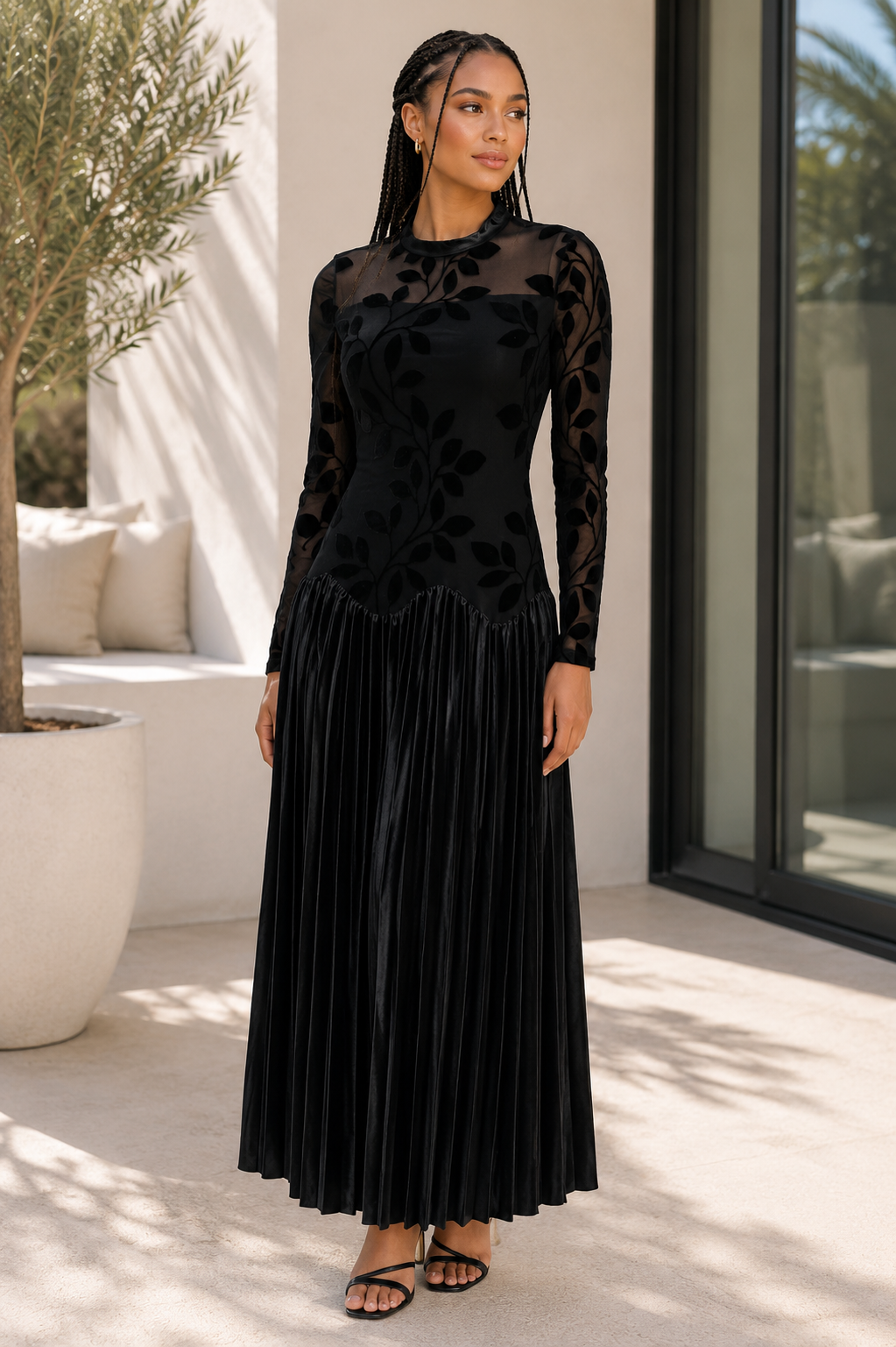 The Noirée Velvet Leaf Gown