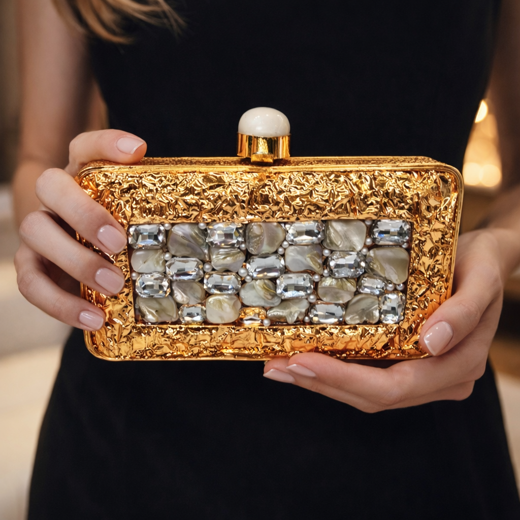 Gold Chunky Stone Clutch