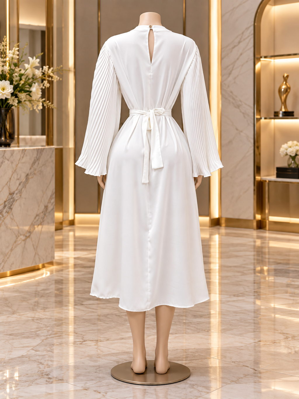 The Celine Pleated Sleeve Midi Dress