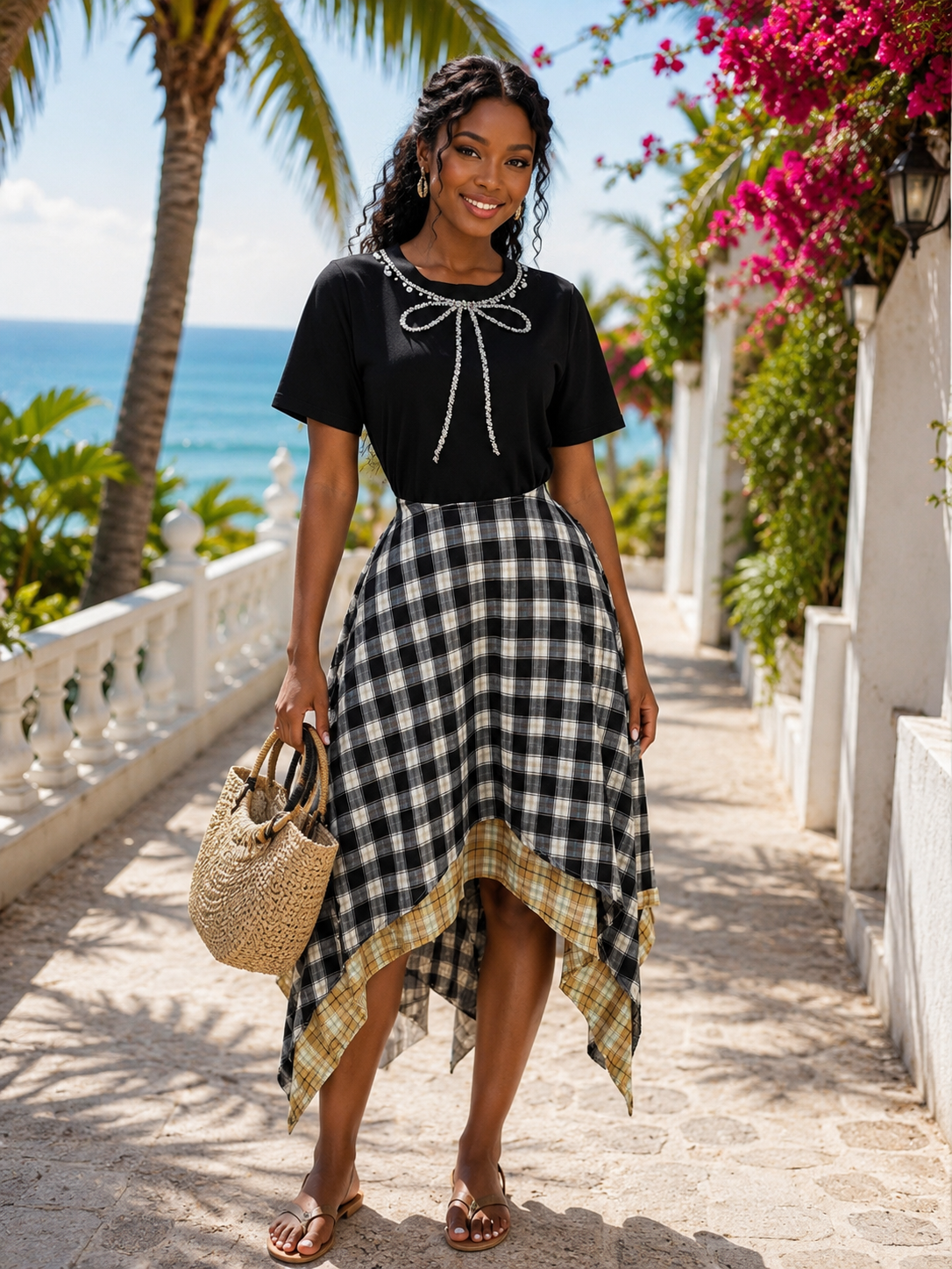 The Gingham Handkerchief Midi Skirt