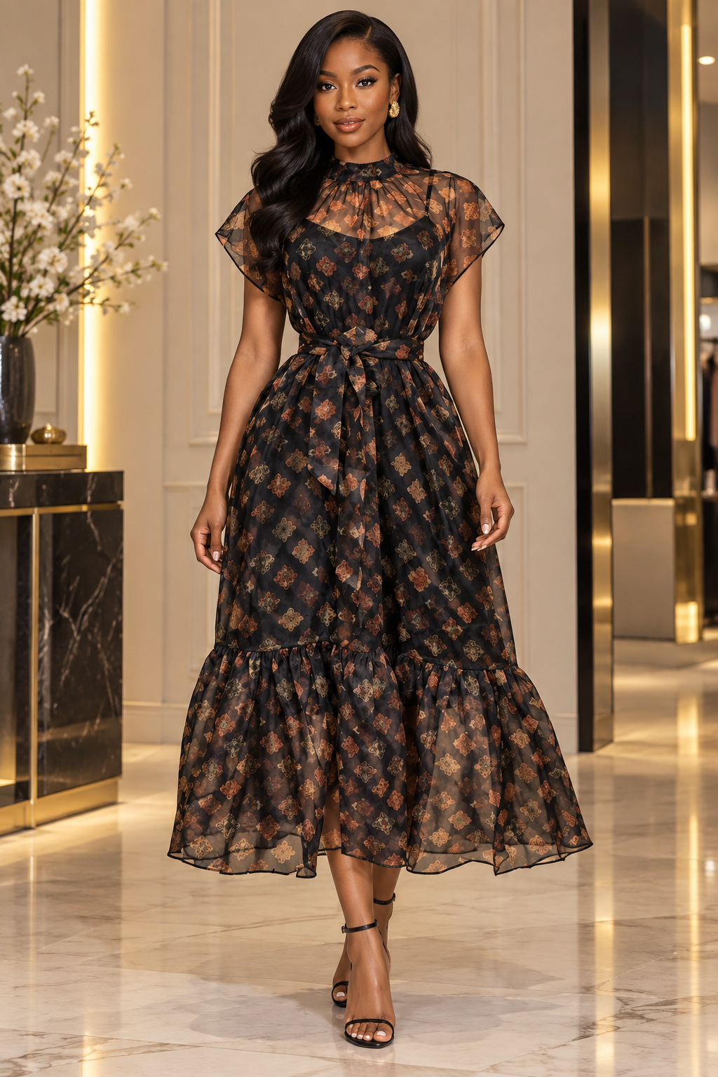Amara Heritage Chiffon Midi Dress