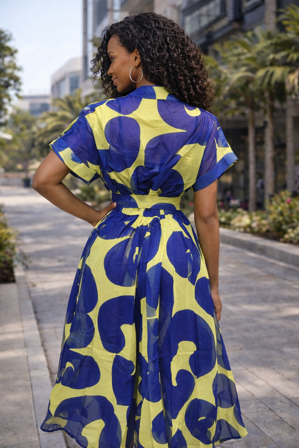Bold Abstract Print Belted Midi Shirt Dress