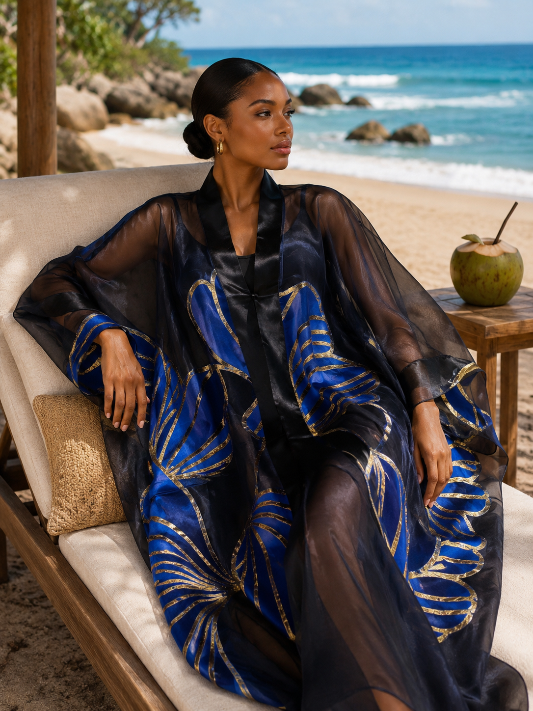 The Midnight Lotus Sheer Organza Kimono