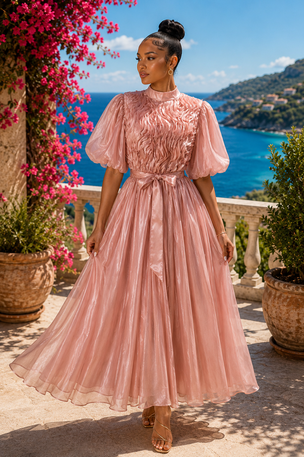 The Amethyst Bloom Organza Midi Dress