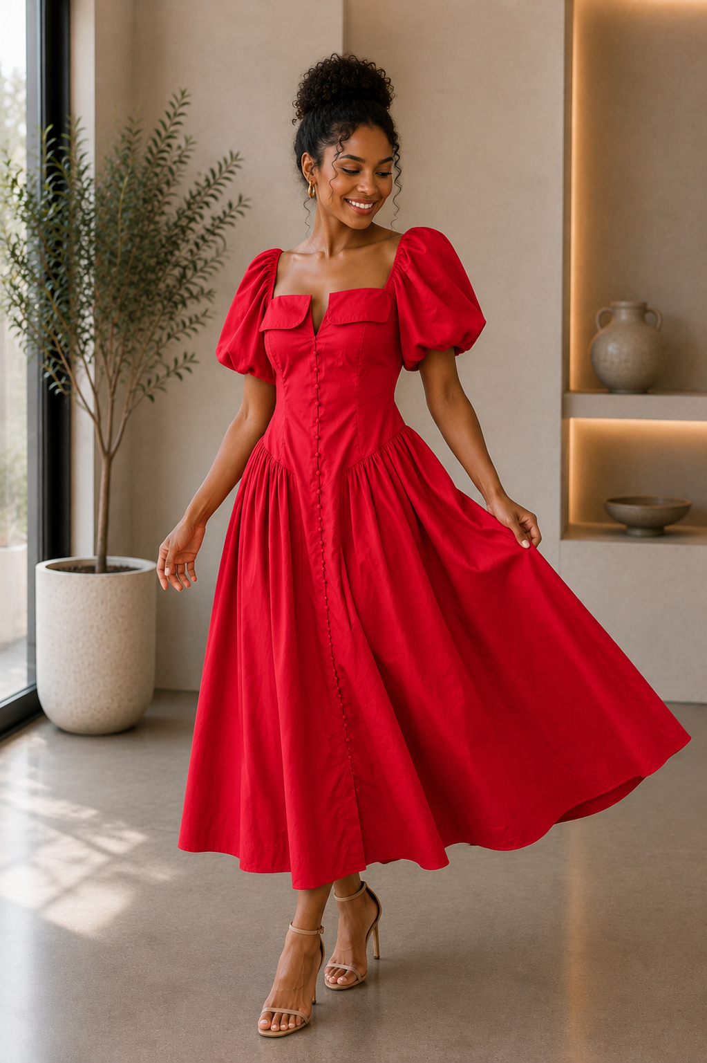 The Elodie Puff Sleeve Midi Dress