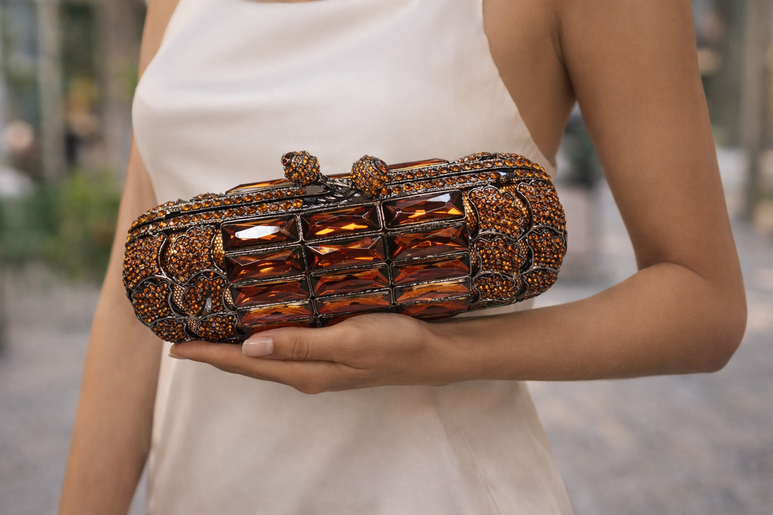 Neutral Swarovski Clutch