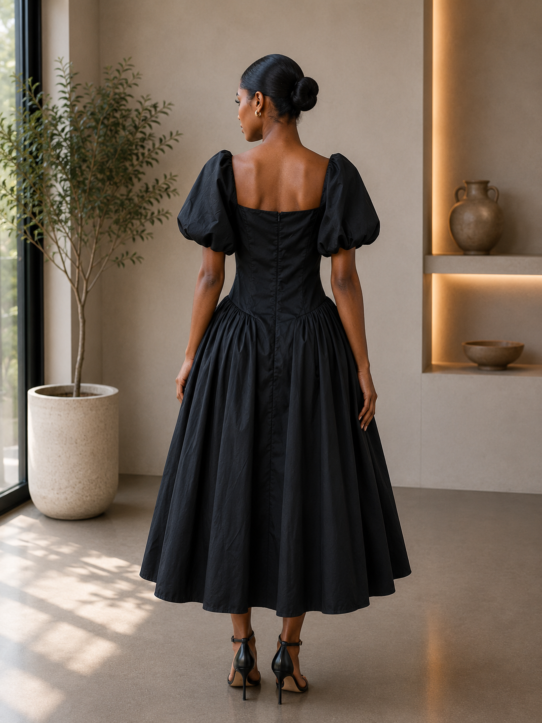 The Elodie Puff Sleeve Midi Dress