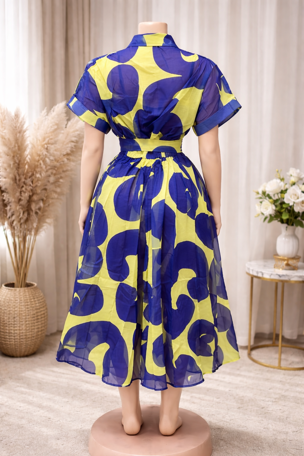 Bold Abstract Print Belted Midi Shirt Dress
