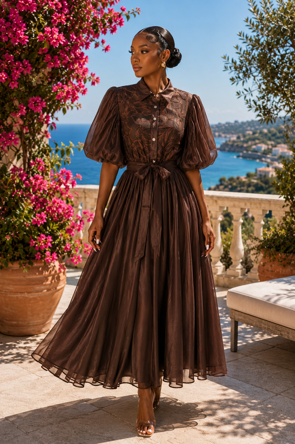 The Amethyst Bloom Organza Midi Dress