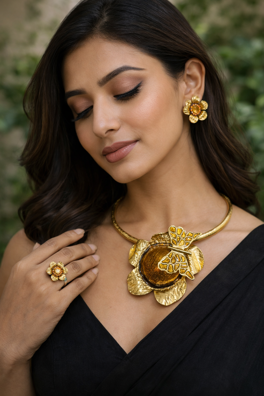 Gold & Orange Butterfly Bloom Jewellery Set