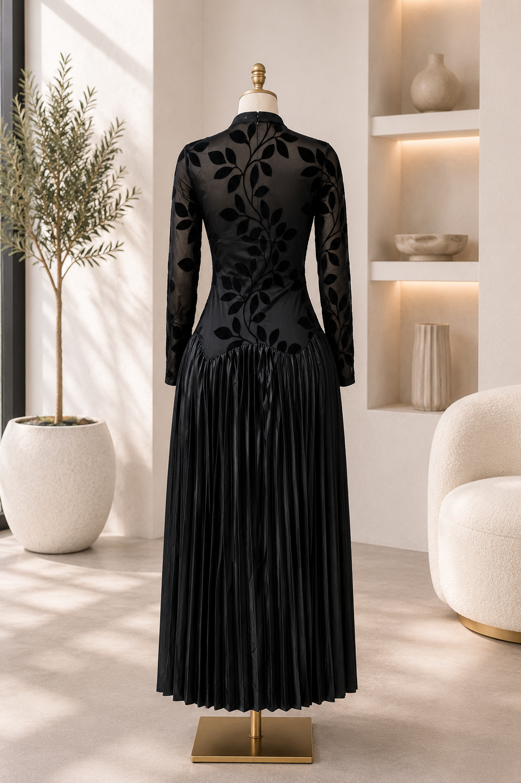 The Noirée Velvet Leaf Gown