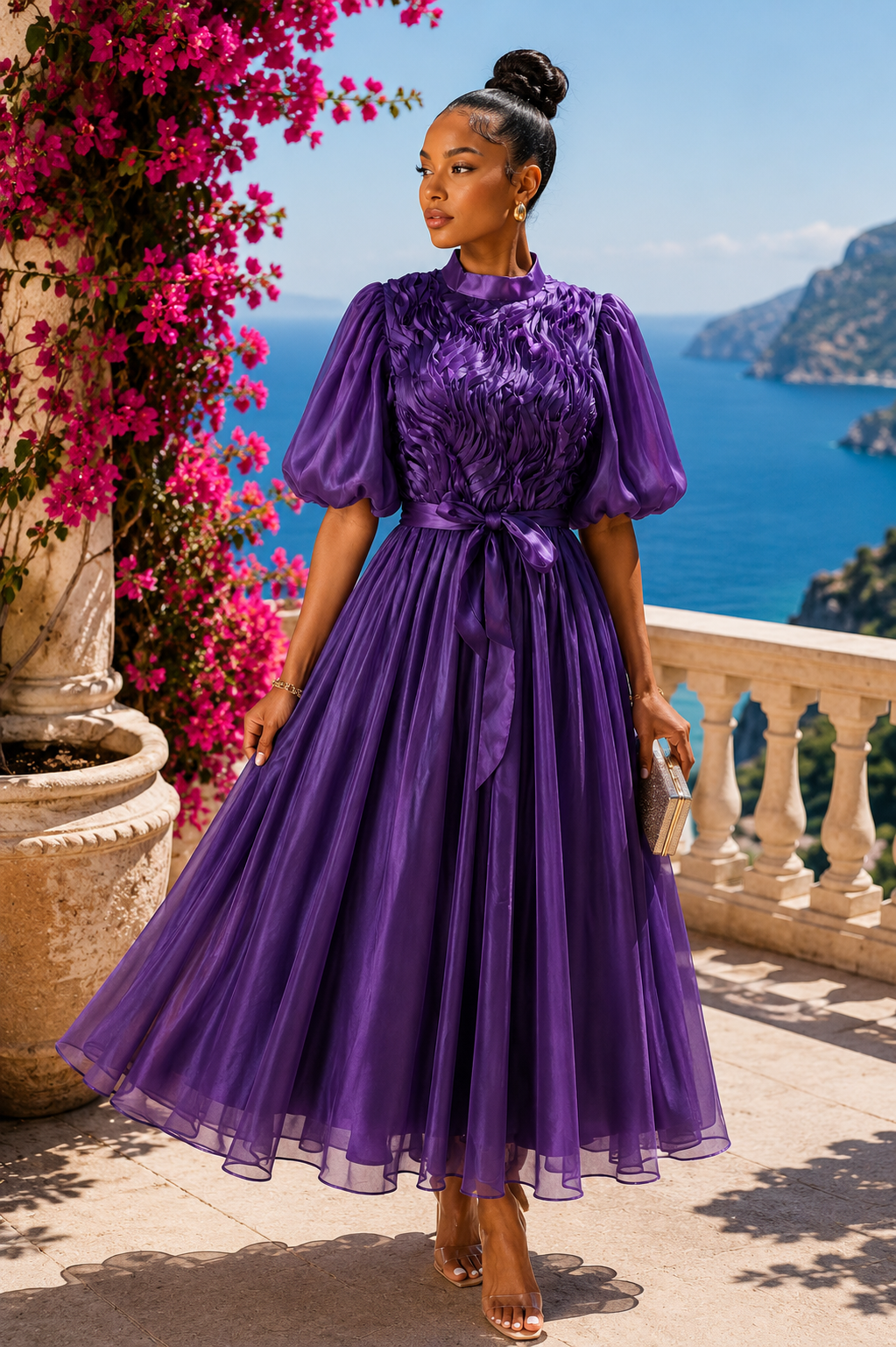 The Amethyst Bloom Organza Midi Dress