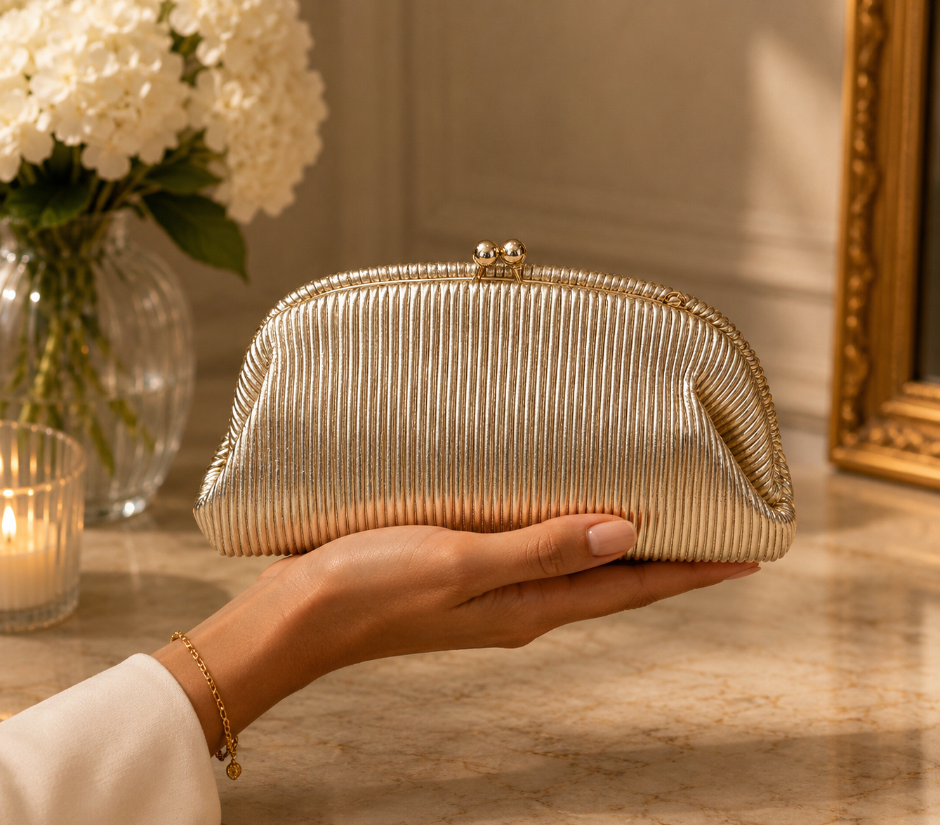 Champagne Pleated Clutch