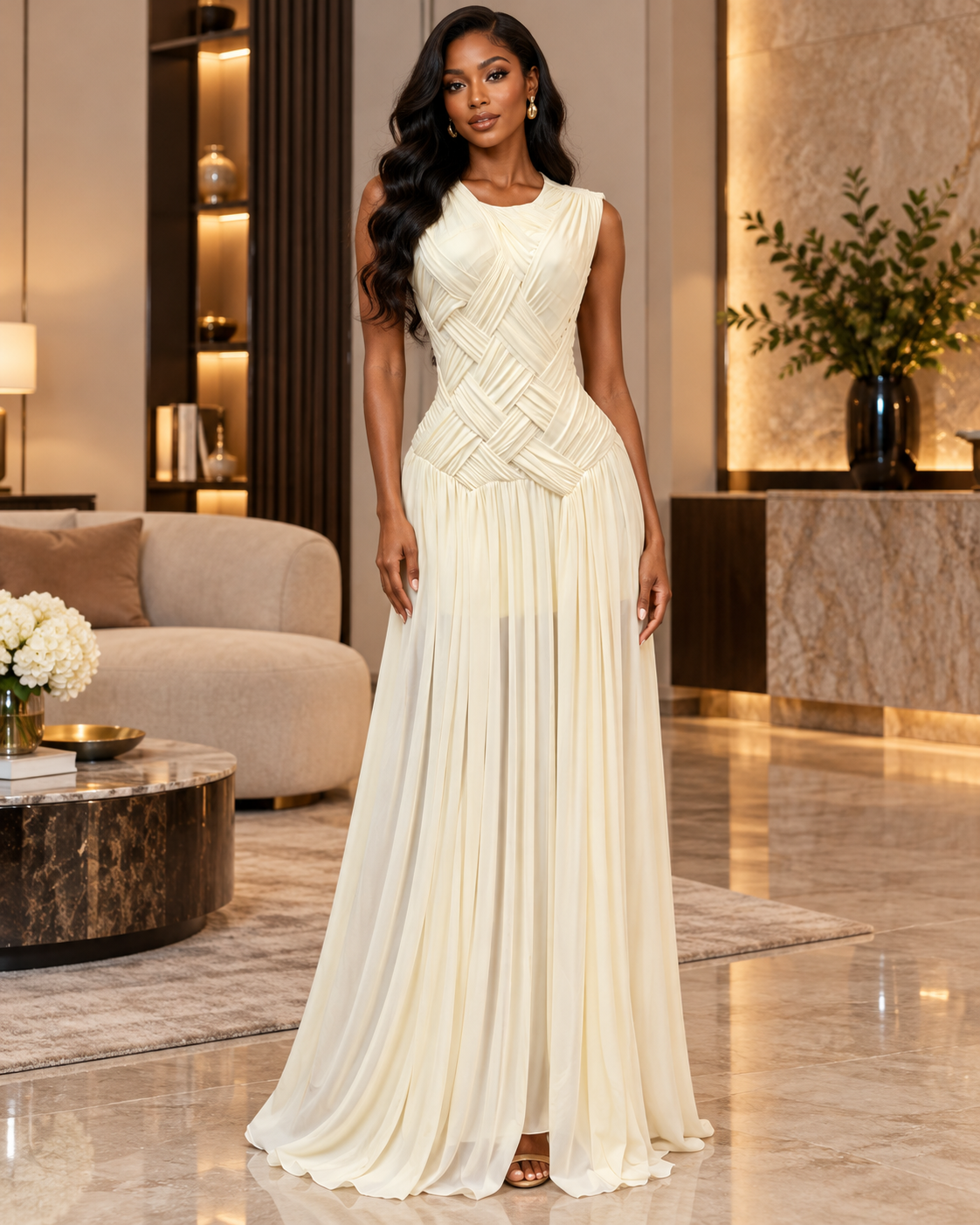 Selina Sculpted Pleat Maxi Dress