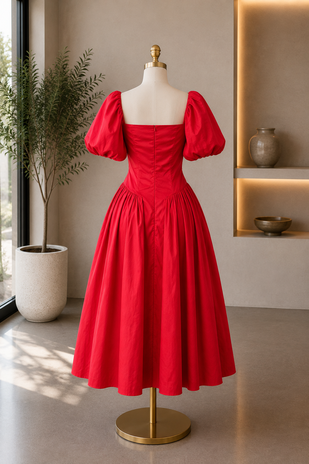 The Elodie Puff Sleeve Midi Dress