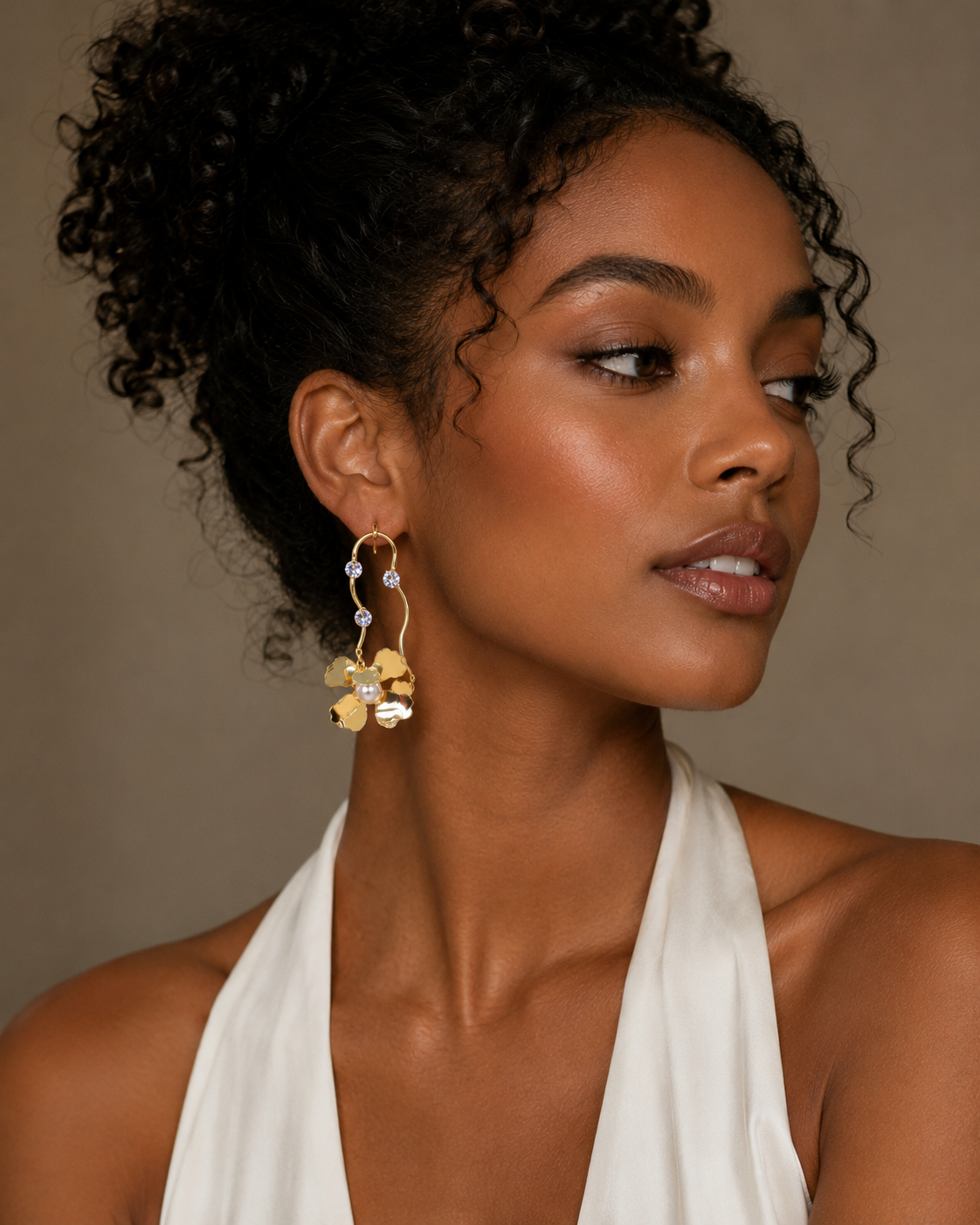 Golden Petal Pearl Earrings