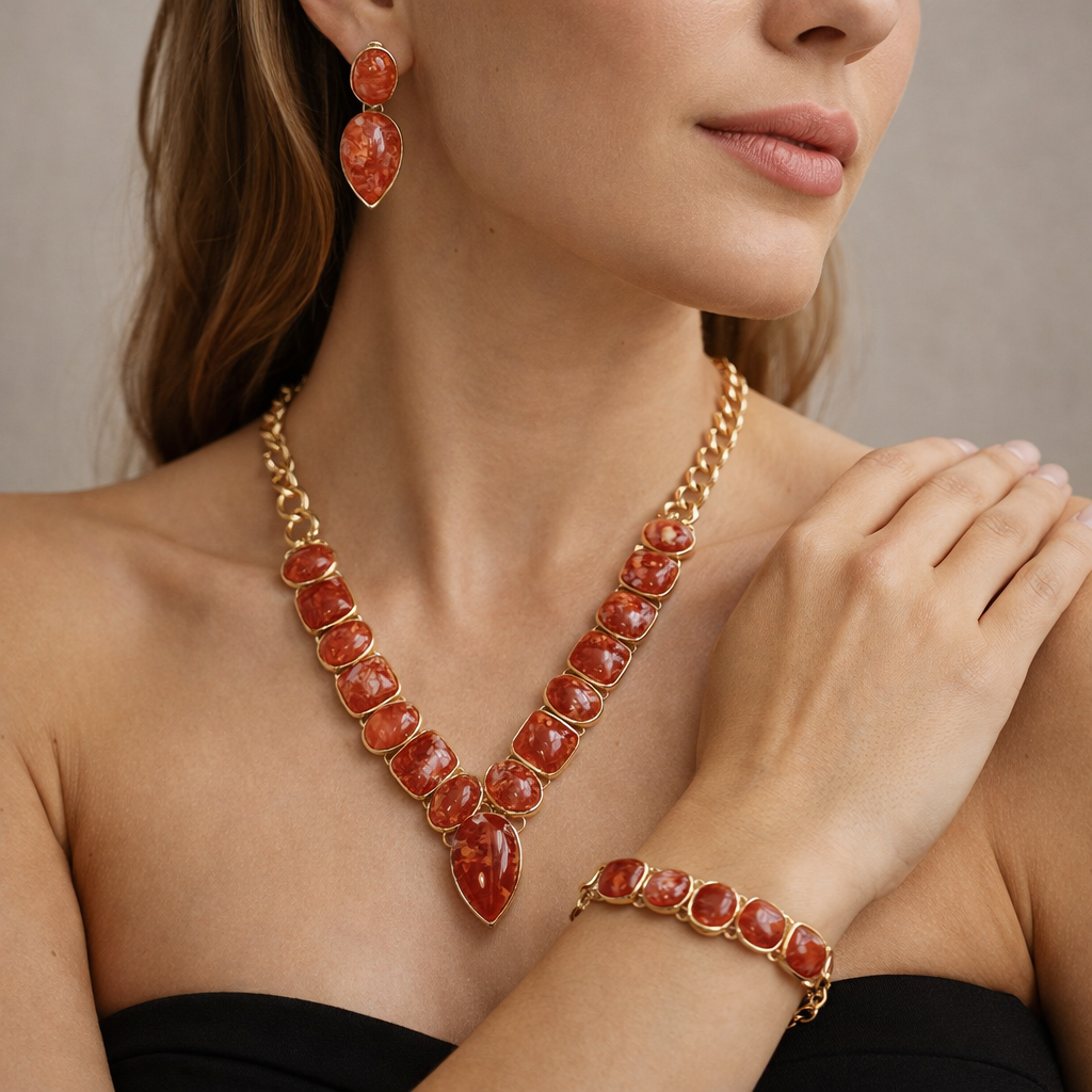 Radiant Gold & Ember Elegance Jewellery Set