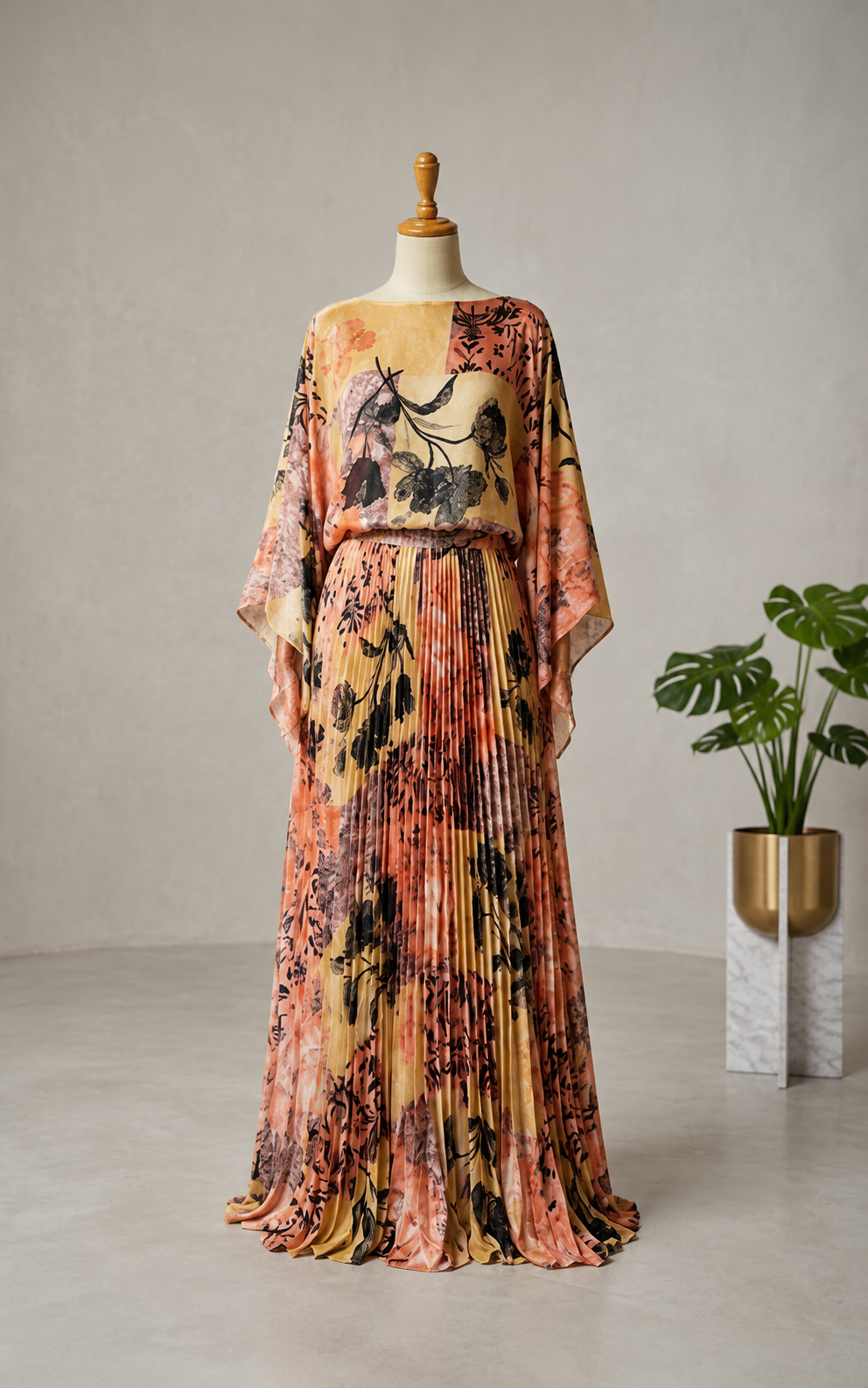 Long Floral Leaf Dress
