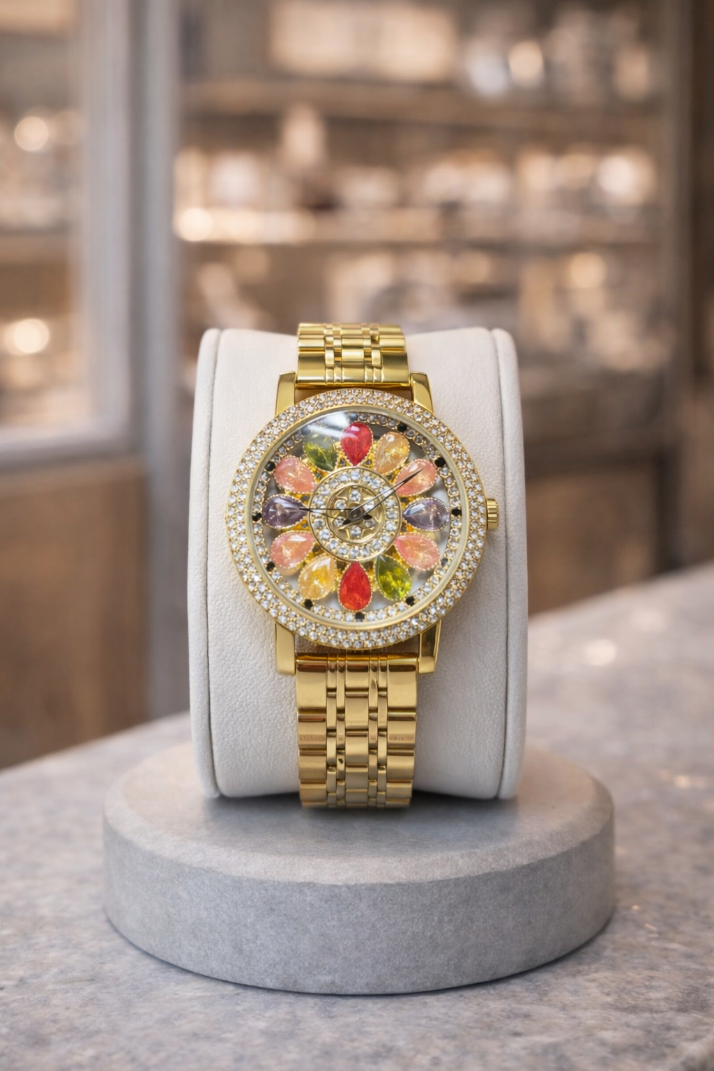 Radiant Blossom Gold Crystal Statement Watch