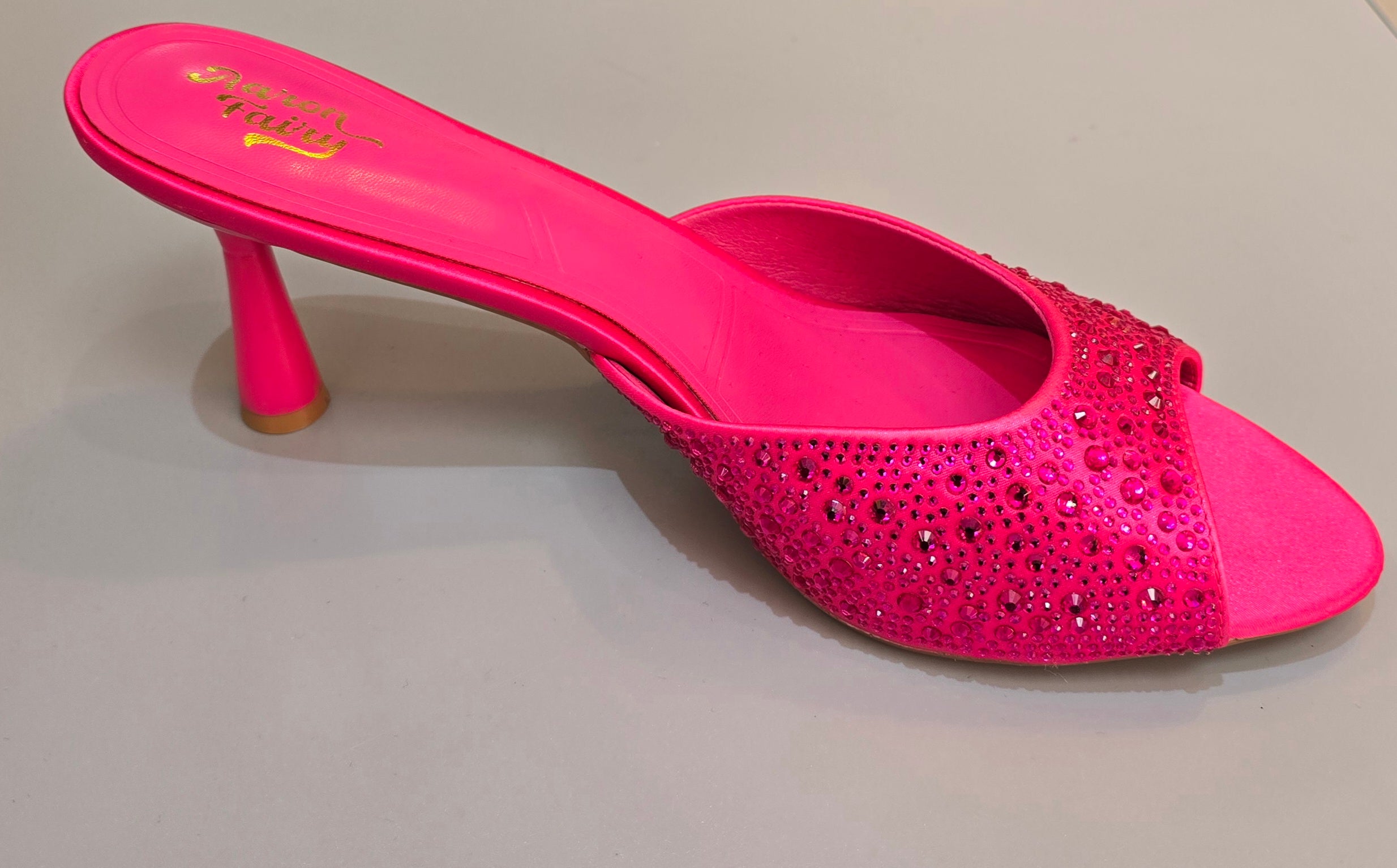 Rhinestone Glam Open-Toe Mule Heels Collection