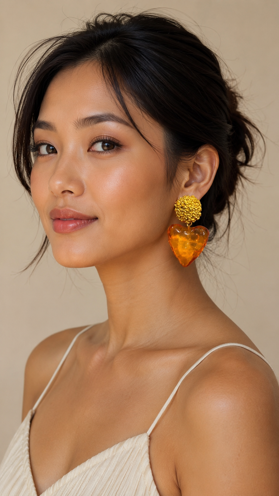 Golden Amber Heart Drop Earrings