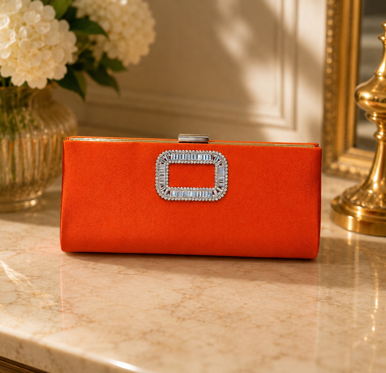 Tangerine Crystal Clutch