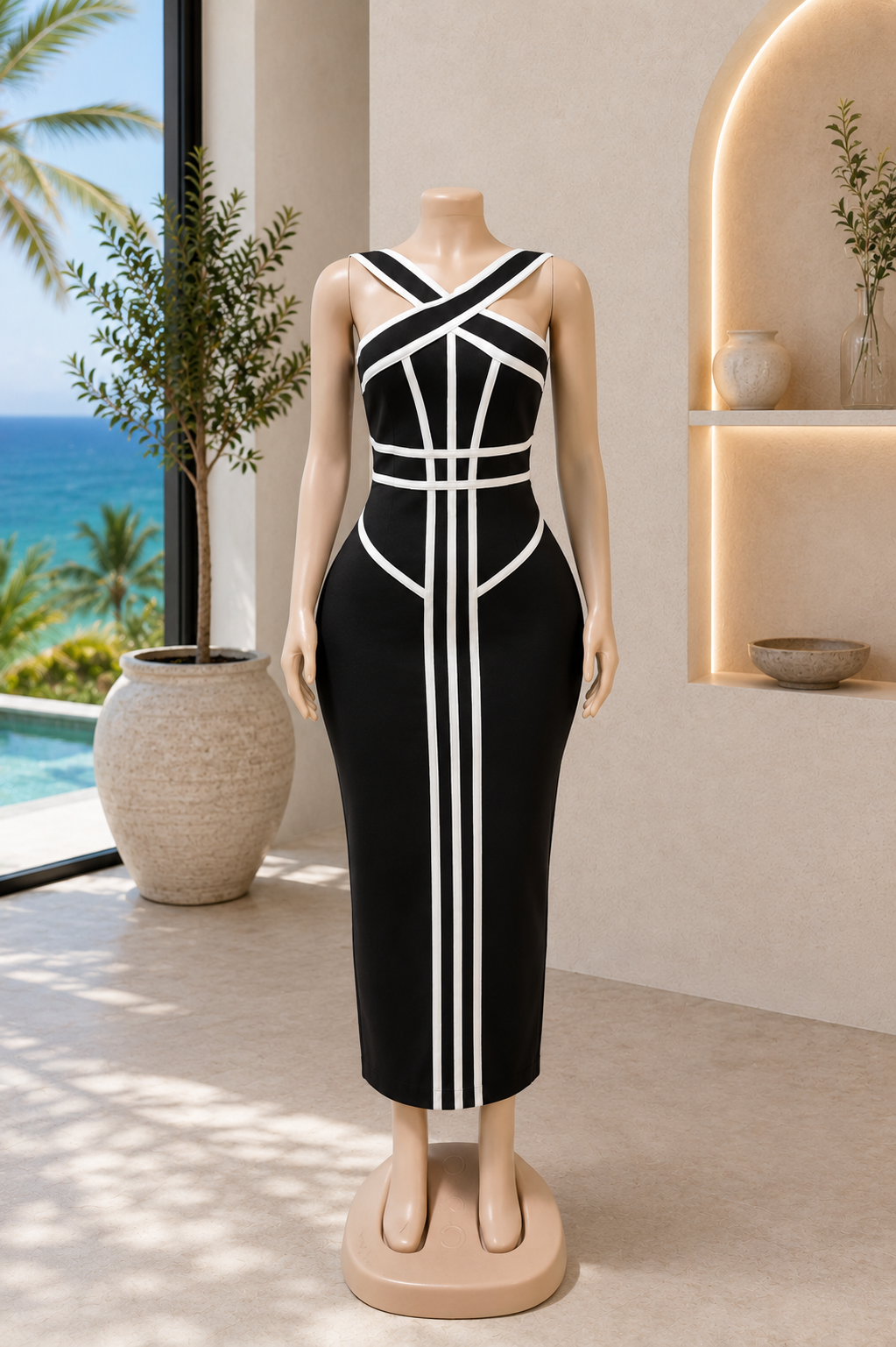 The Valentina Noir Illusion Midi Dress