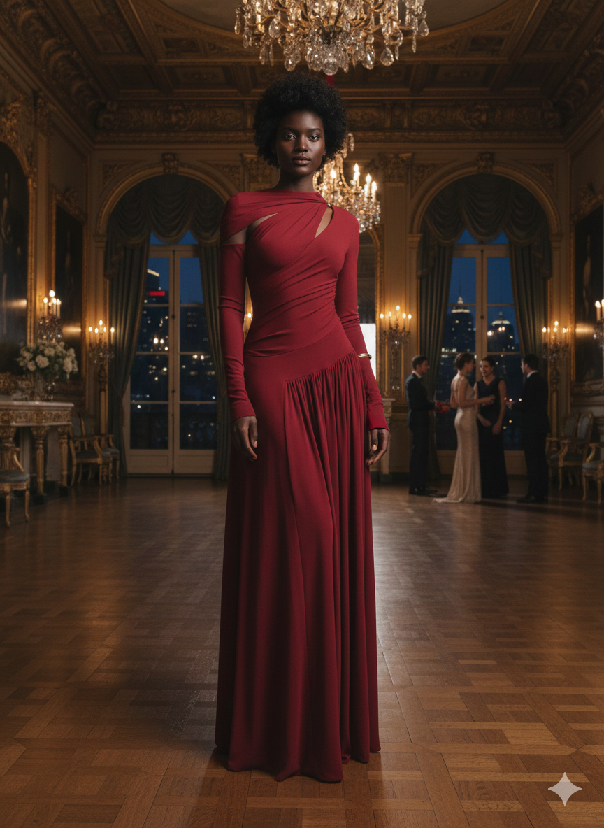 The Chocolate Sovereign Crimson Draped Gown