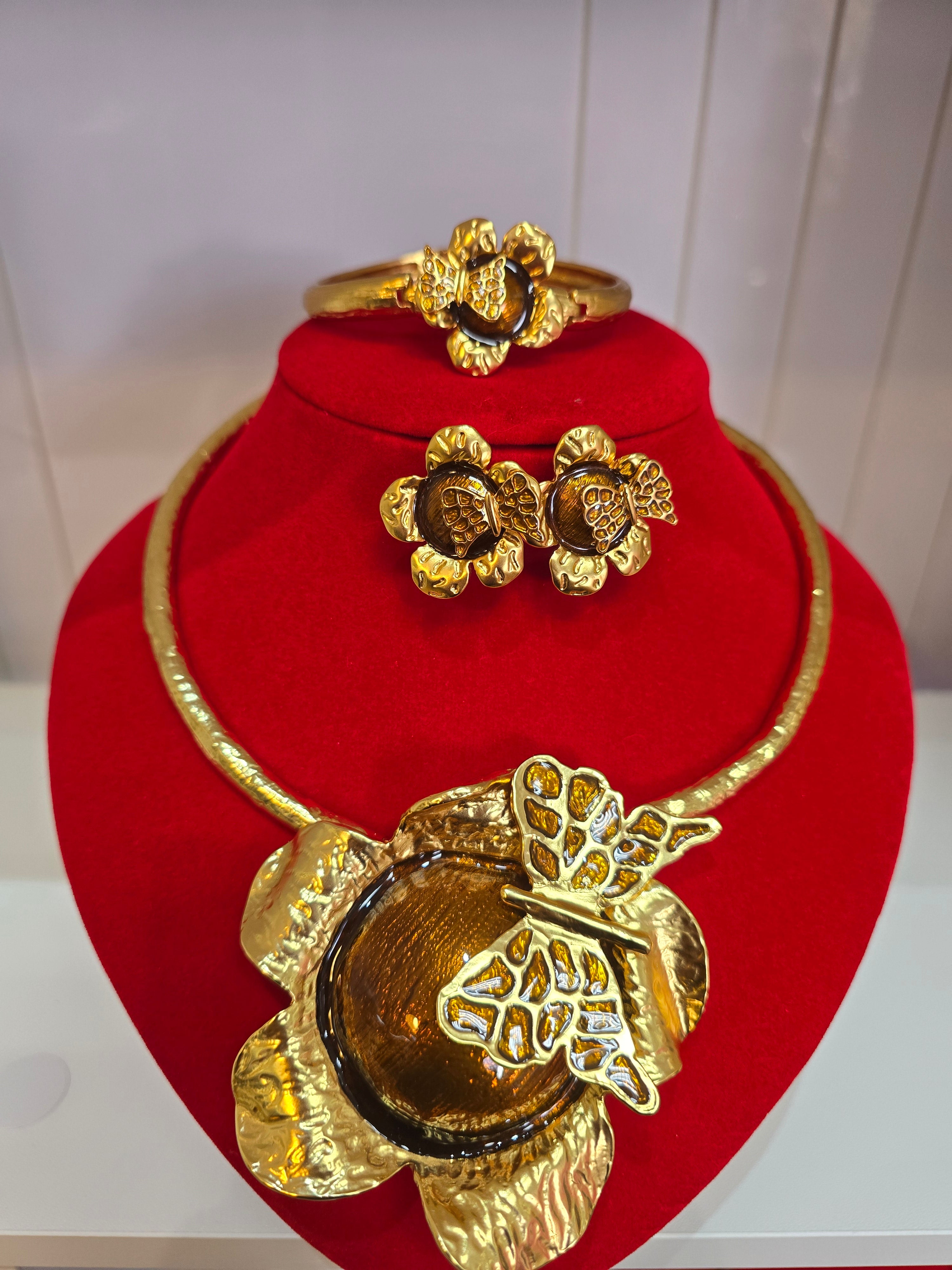 Gold & Orange Butterfly Bloom Jewellery Set