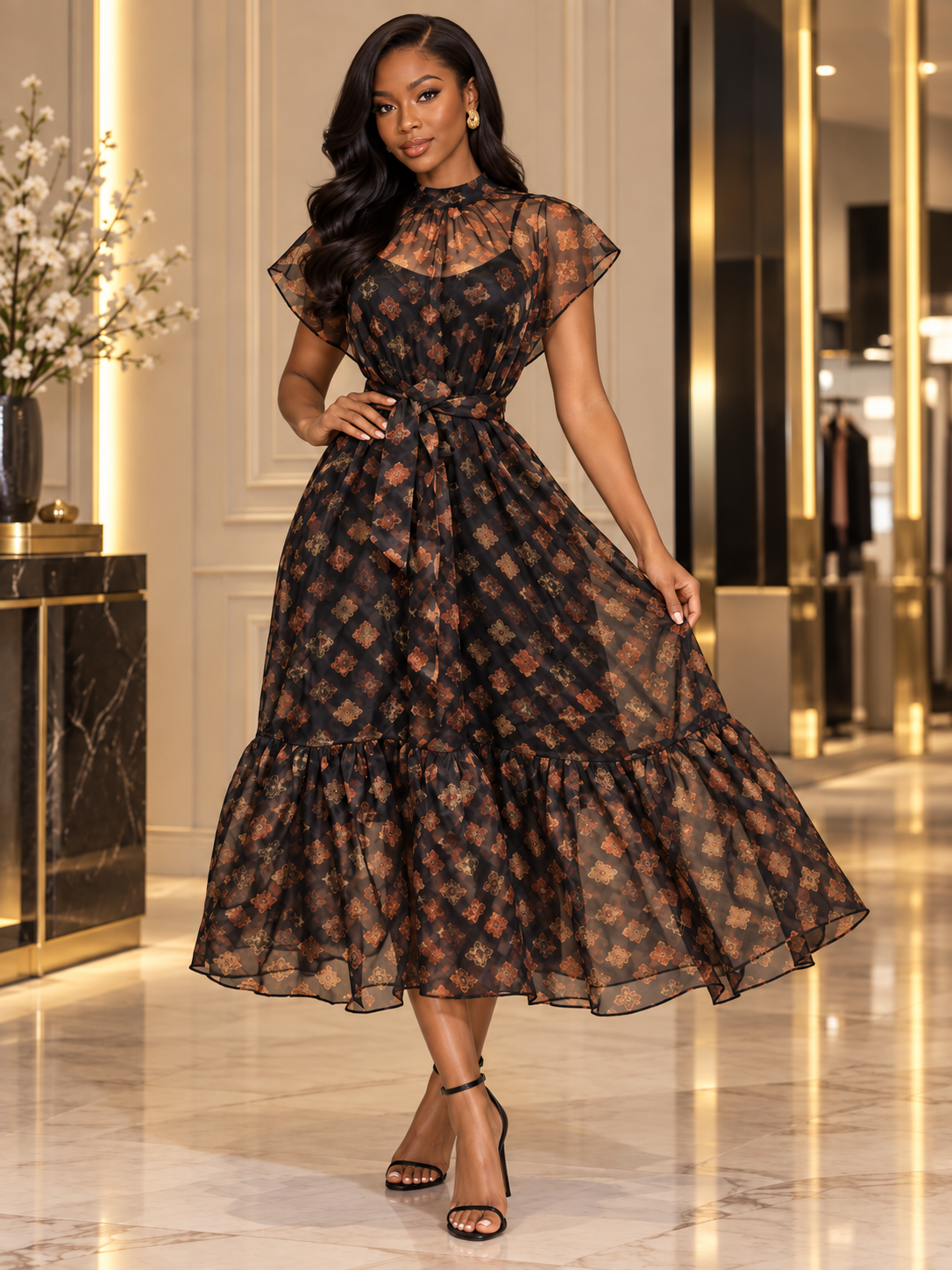 Amara Heritage Chiffon Midi Dress