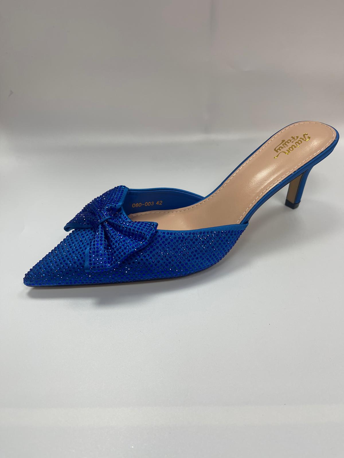 Blue Crystal Bow Kitten Heels