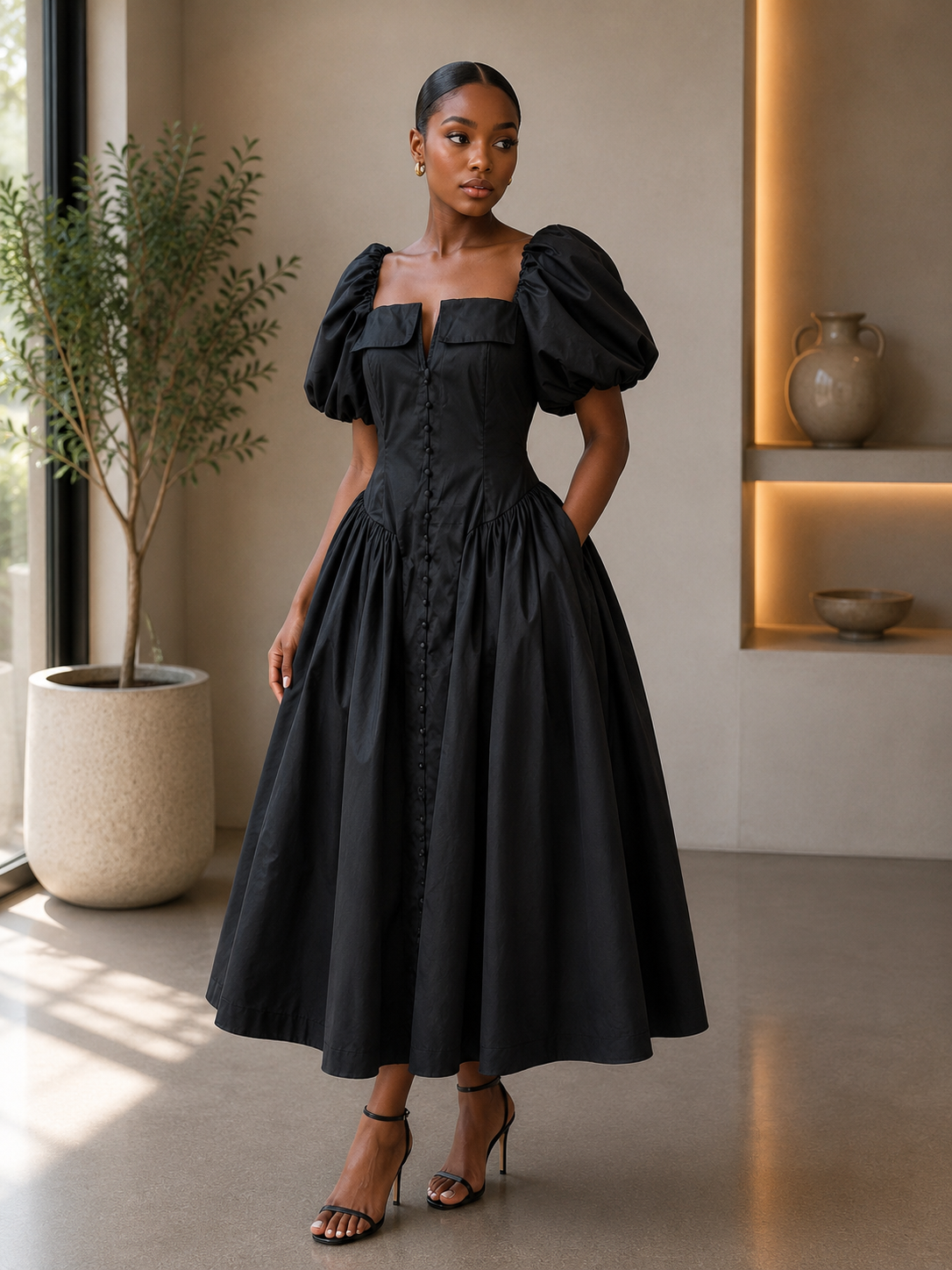 The Elodie Puff Sleeve Midi Dress