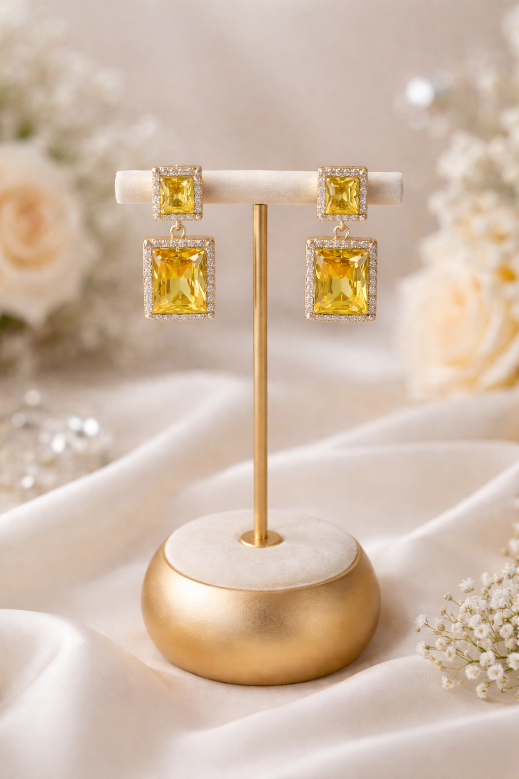 Luxe Gold Prism Collection Double-Dop Statement Earrings