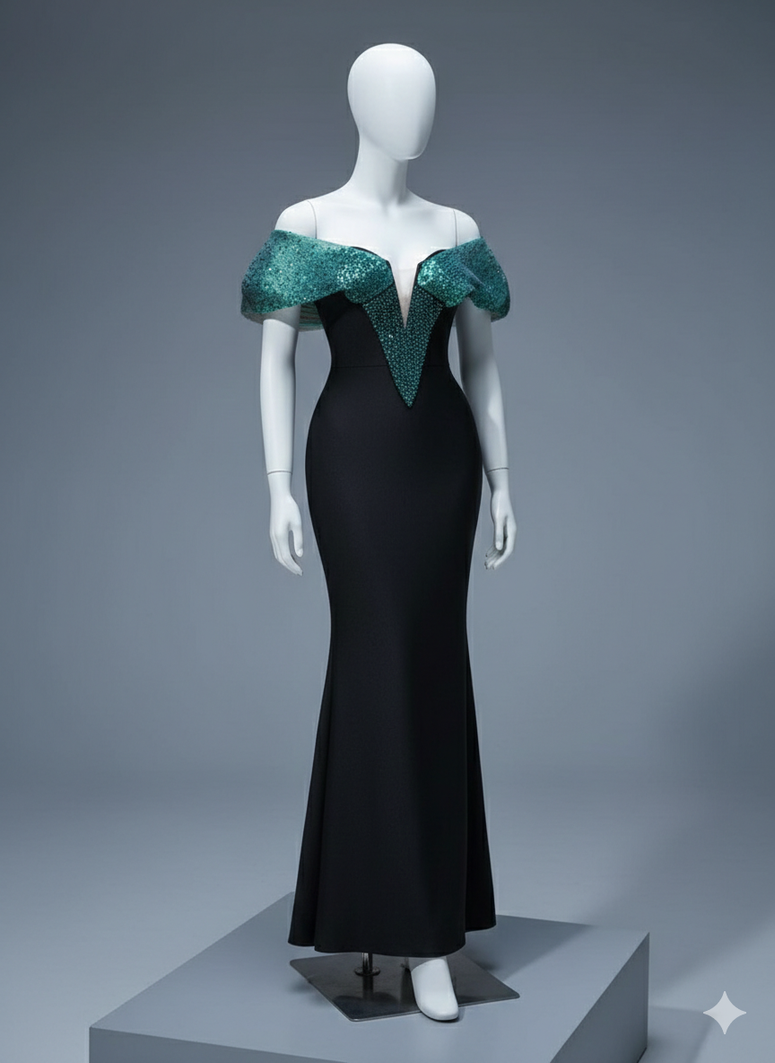 Midnight Emerald Peak Mermaid Gown