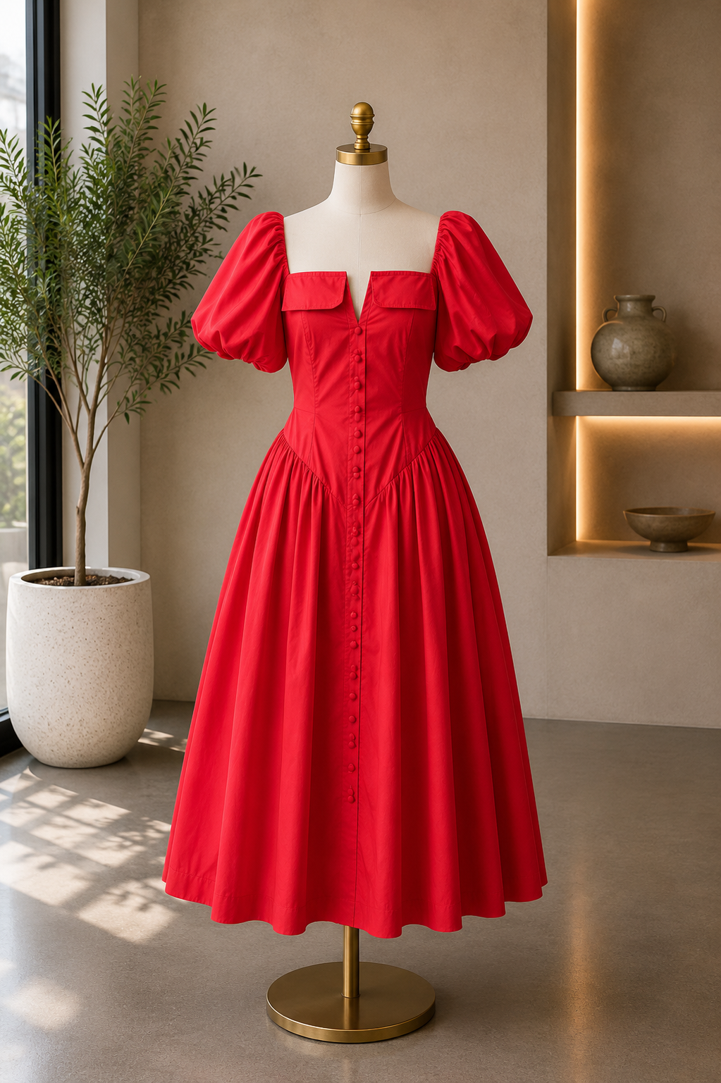 The Elodie Puff Sleeve Midi Dress