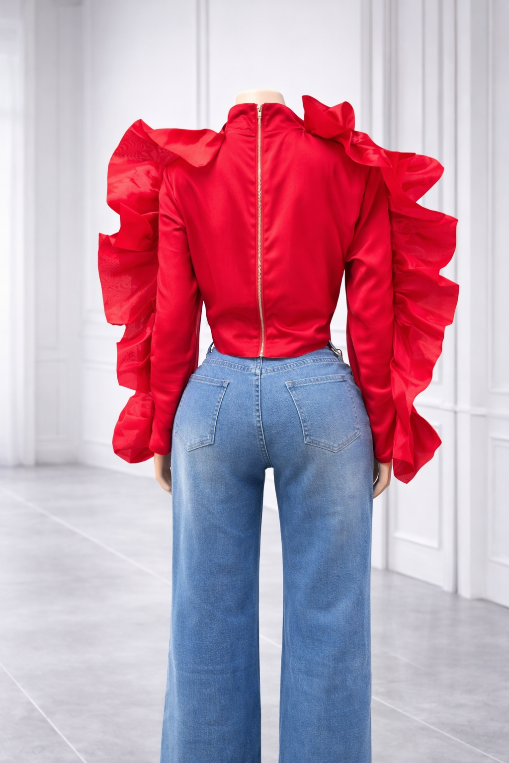 Statement Ruffles Sleeve Satin Top