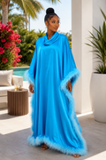Azure Feather Trim Luxury Kaftan