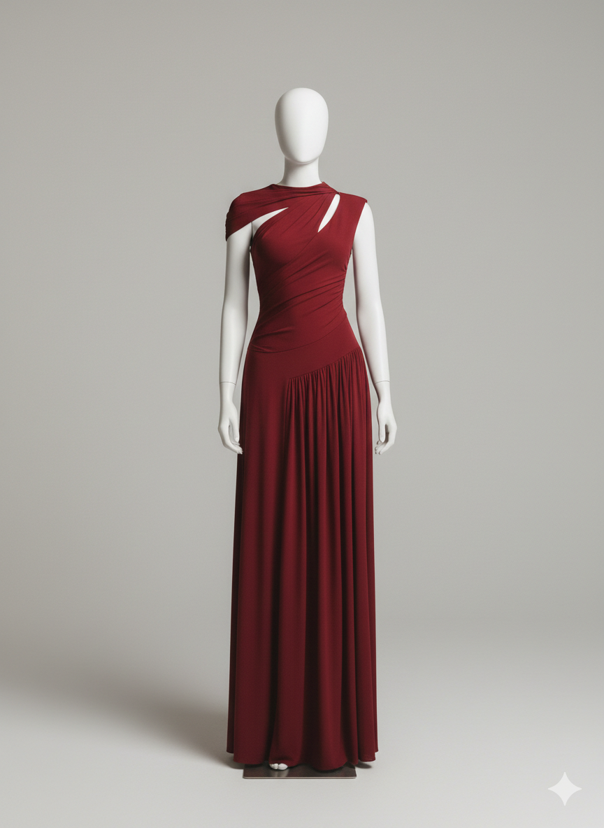 The Chocolate Sovereign Crimson Draped Gown