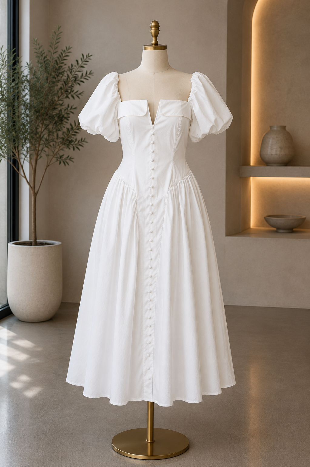 The Elodie Puff Sleeve Midi Dress