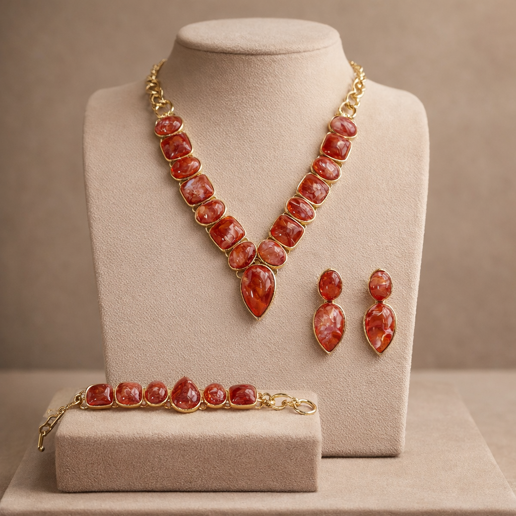 Radiant Gold & Ember Elegance Jewellery Set