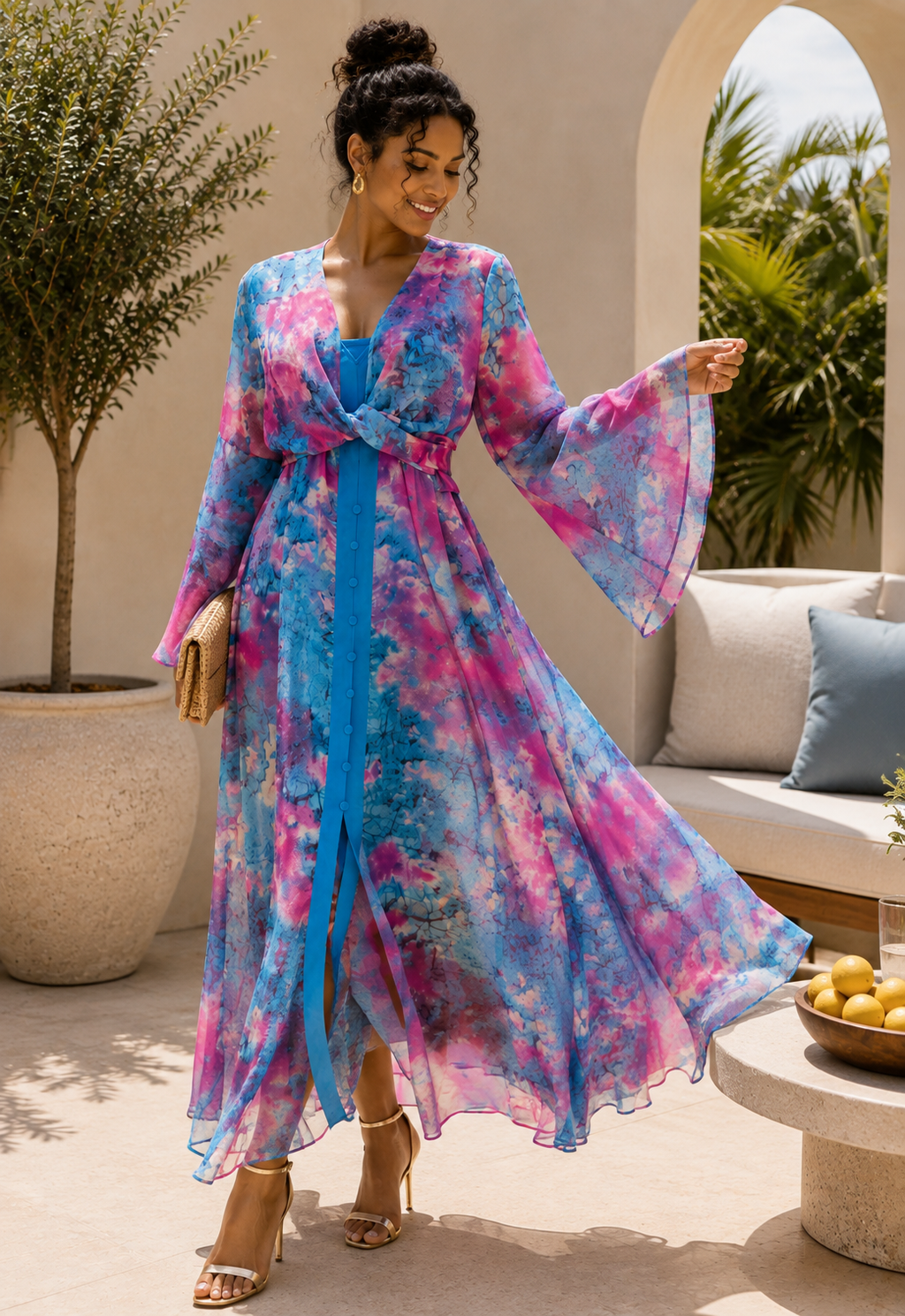 The Azure Sunset Watercolour Maxi Dress