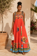 Mediterranean Harvest Tie-Shoulder Maxi Dress
